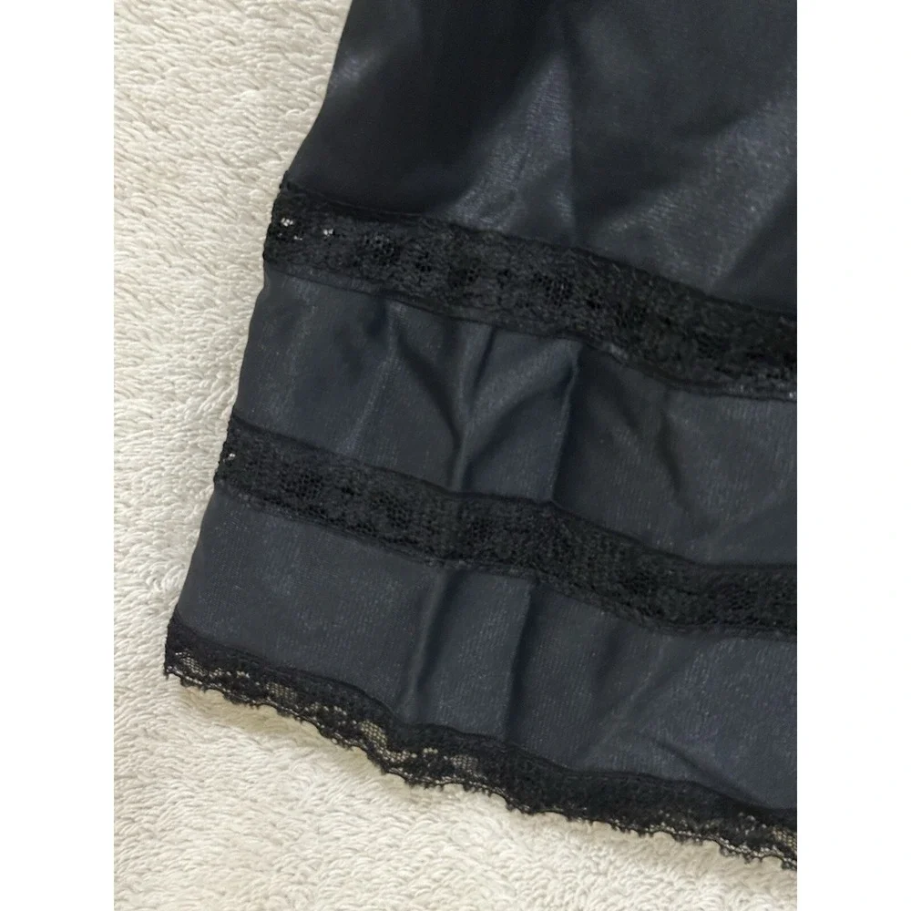 Vintage JC PENNEY Black Long Nylon Nightgown Dress Lace‎ Union Sz 16/38 Lingerie
